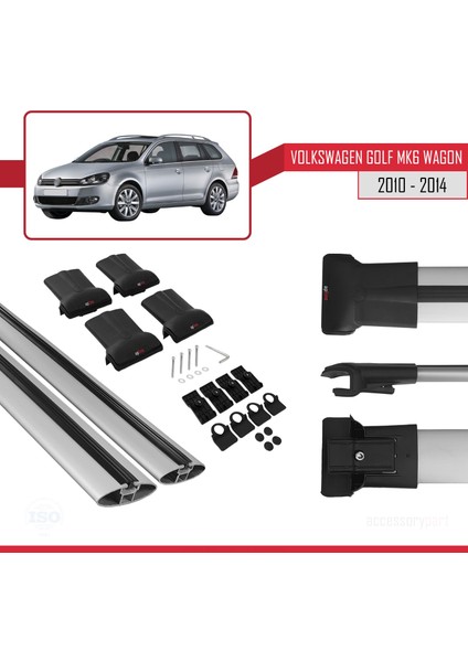 Vw Golf Mk6 Wagon 2010-2014 Arası ile Uyumlu Fly Model Ara Atkı Tavan Barı Gri 2 Adet indirimleri