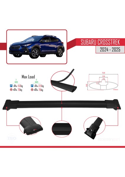 Subaru Crosstrek 2024 ve Sonrası ile Uyumlu Fly Model Ara Atkı Tavan Barı Siyah 2 Adet fırsatları