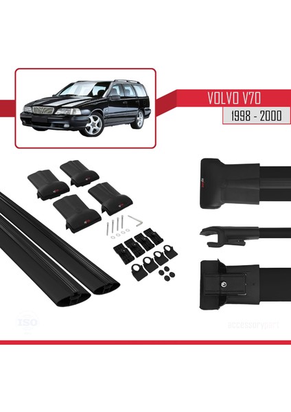 Volvo V70 1998-2000 Arası ile Uyumlu Fly Model Ara Atkı Tavan Barı Siyah 2 Adet indirimleri