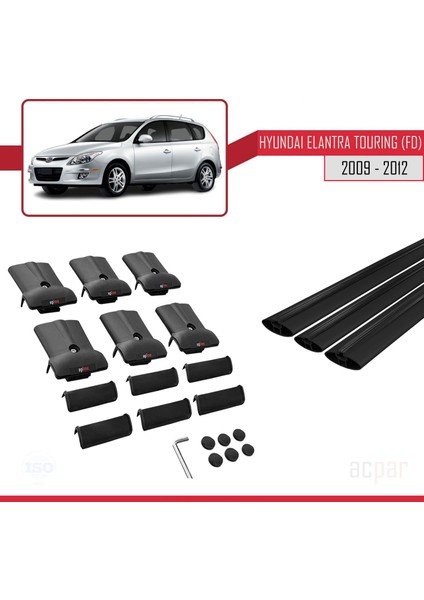 Hyundai Elantra Touring (Fd) 2009-2012 Arası ile Uyumlu Fly Model Ara Atkı Tavan Barı Siyah 3 Adet indirimleri