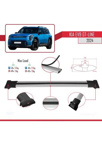 Kıa Ev9 Gt-Lıne 2024 ve Sonrası ile Uyumlu Fly Model Ara Atkı Tavan Barı Gri 2 Adet fırsatları