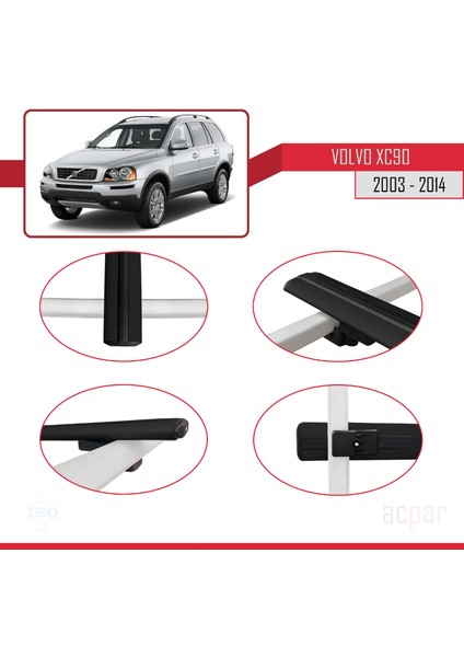 Volvo XC90 2003-2014 Arası ile Uyumlu Basıc Model Ara Atkı Tavan Barı Siyah 3 Adet