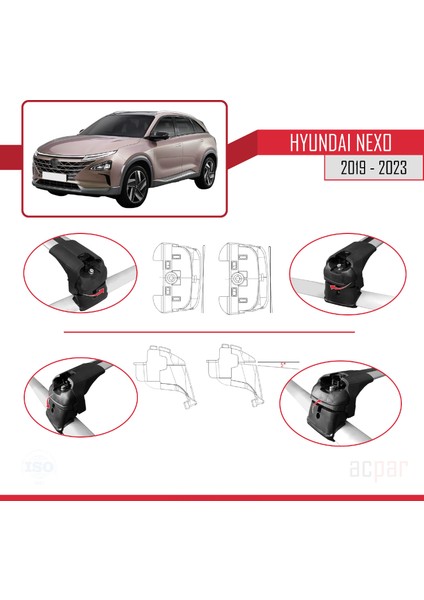 Hyundai Nexo 2019-2023 Arası ile Uyumlu Ace-2 Model Ara Atkı Tavan Barı Gri 2 Adet fırsatları