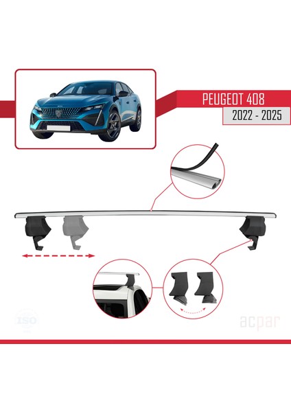 Peugeot 408 (P54) 2022 ve Sonrası ile Uyumlu Ace-4 Ara Atkı Tavan Barı Gri 2 Adet modelleri