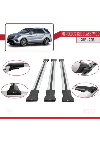 Mercedes Gle Class 3 (W166) 2015-2018 Arası ile Uyumlu Fly Model Ara Atkı Tavan Barı Gri 3 Adet fırsatları