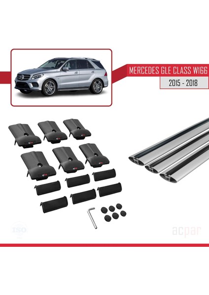 Mercedes Gle Class 3 (W166) 2015-2018 Arası ile Uyumlu Fly Model Ara Atkı Tavan Barı Gri 3 Adet indirimleri