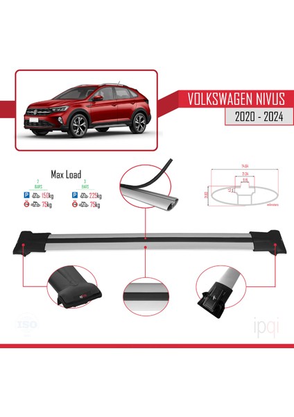 Vw Nivus 2020-2024 Arası ile Uyumlu Fly Model Ara Atkı Tavan Barı Gri 2 Adet fırsatları