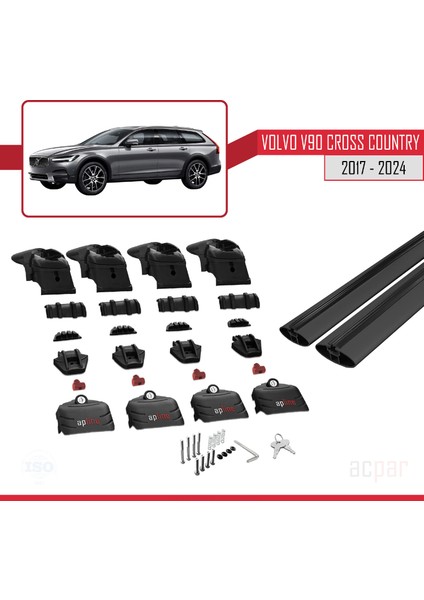 Volvo V90 Cross Country 2017-2024 Arası ile Uyumlu Ace-2 Model Ara Atkı Tavan Barı Siyah 2 Adet