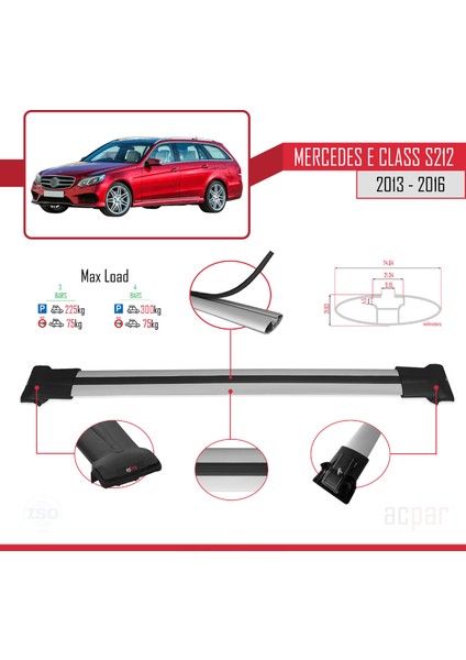 Mercedes E Class S212 2013-2016 Arası ile Uyumlu Fly Model Ara Atkı Tavan Barı Gri 3 Adet modelleri