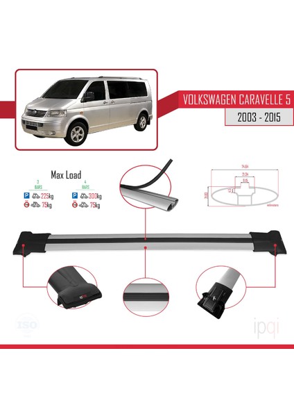 Volkswagen T5 Caravelle 2003-2015 Arası ile Uyumlu Fly Model Ara Atkı Tavan Barı Gri 3 Adet modelleri