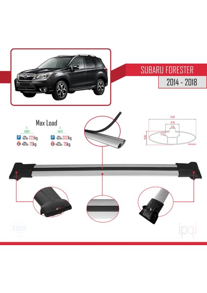 Subaru Forester 4 (Sj) 2014-2018 Arası ile Uyumlu Fly Model Ara Atkı Tavan Barı Gri 3 Adet modelleri