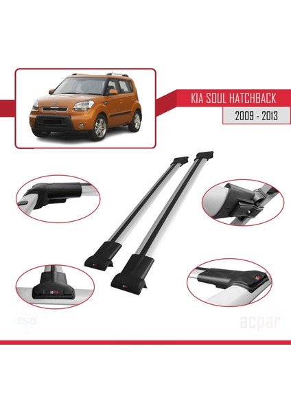 Kia Soul (Am) Hb 2009-2013 Arası ile Uyumlu Fly Model Ara Atkı Tavan Barı Gri 2 Adet