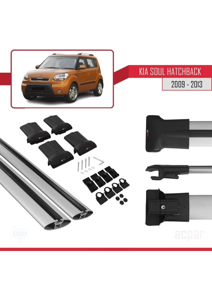 Kia Soul (Am) Hb 2009-2013 Arası ile Uyumlu Fly Model Ara Atkı Tavan Barı Gri 2 Adet