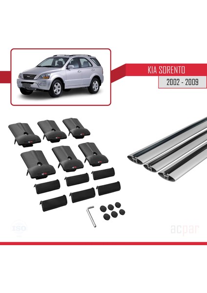 Kia Sorento (Bl) 2002-2009 Arası ile Uyumlu Fly Model Ara Atkı Tavan Barı Gri 3 Adet