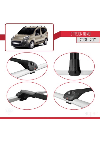 Citroen Nemo 3 (225) 2008-2017 Arası ile Uyumlu Ace-1 Ara Atkı Tavan Barı Siyah 2 Adet fırsatları