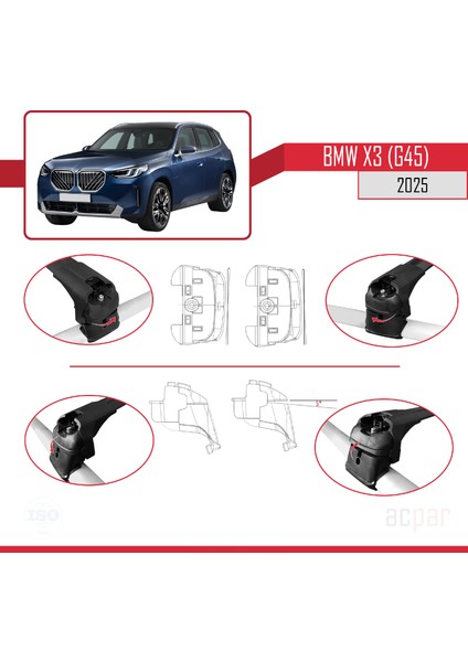 Bmw X3 (G45) 2025 ve Sonrası ile Uyumlu Ace-2 Model Ara Atkı Tavan Barı Siyah 2 Adet fırsatları