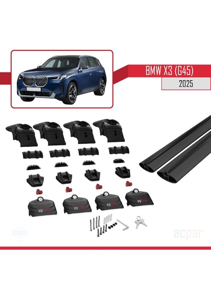 Bmw X3 (G45) 2025 ve Sonrası ile Uyumlu Ace-2 Model Ara Atkı Tavan Barı Siyah 2 Adet indirimleri