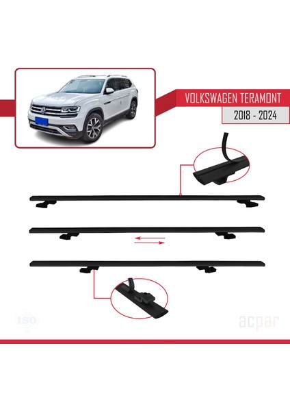 Volkswagen Teramont (Ca1) 2018-2024 Arası ile Uyumlu Basıc Model Ara Atkı Tavan Barı Siyah 2 Adet indirimleri