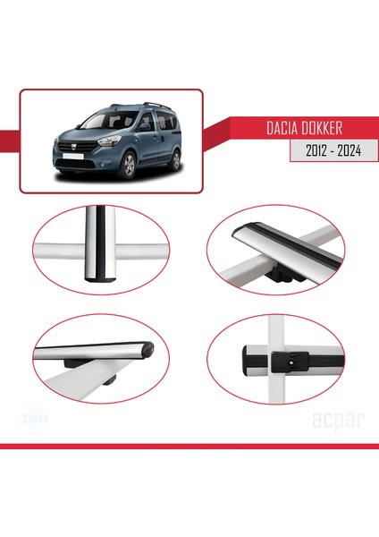 Dacia Dokker (K67) 2012-2024 Arası ile Uyumlu Basıc Model Ara Atkı Tavan Barı Gri 2 Adet