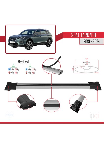Seat Tarraco 2019-2024 Arası ile Uyumlu Fly Model Ara Atkı Tavan Barı Gri 2 Adet fırsatları