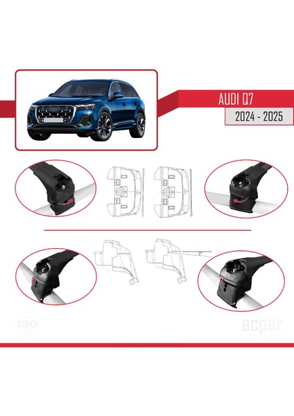 Audi Q7 2024 ve Sonrası ile Uyumlu Ace-2 Model Ara Atkı Tavan Barı Siyah 2 Adet