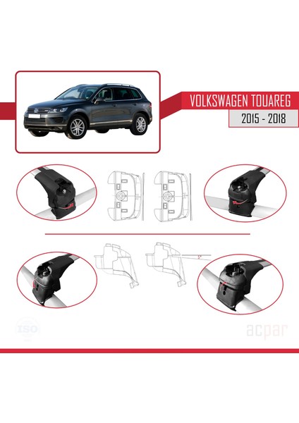 Vw Touareg 2015-2018 Arası ile Uyumlu Ace-2 Model Ara Atkı Tavan Barı Gri 2 Adet