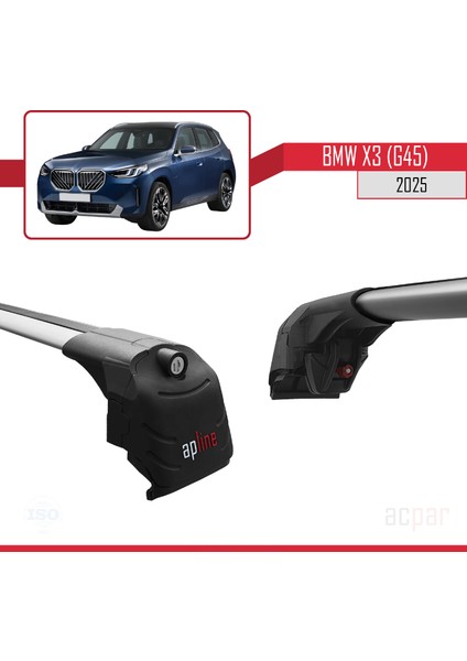 Bmw X3 (G45) 2025 ve Sonrası ile Uyumlu Ace-2 Model Ara Atkı Tavan Barı Gri 2 Adet modelleri