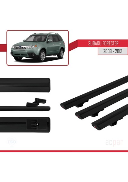 Subaru Forester 3 (Sh) 2008-2013 Arası ile Uyumlu Basıc Model Ara Atkı Tavan Barı Siyah 3 Adet
