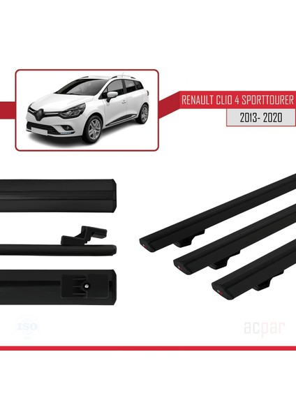 Renault Clio 4 St 2013-2020 Arası ile Uyumlu Basıc Model Ara Atkı Tavan Barı Siyah 3 Adet