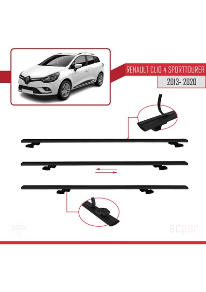 Renault Clio 4 St 2013-2020 Arası ile Uyumlu Basıc Model Ara Atkı Tavan Barı Siyah 3 Adet