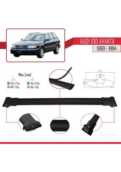 Audi 100 Avanta 1989-1994 Arası ile Uyumlu Fly Model Ara Atkı Tavan Barı Siyah 3 Adet modelleri