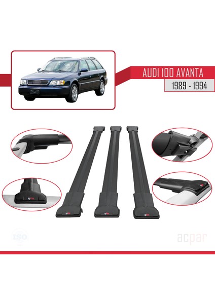 Audi 100 Avanta 1989-1994 Arası ile Uyumlu Fly Model Ara Atkı Tavan Barı Siyah 3 Adet fırsatları