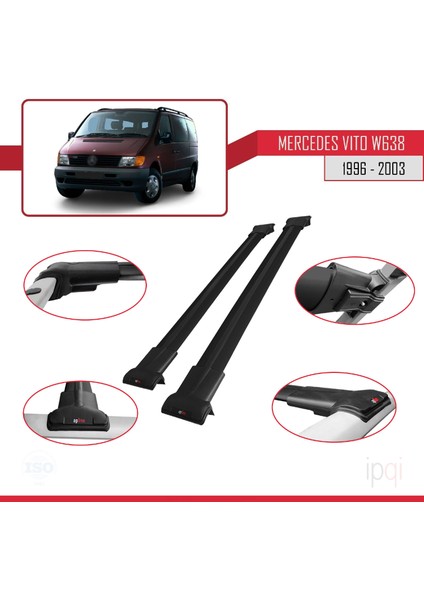 Mercedes Vito (W638) 1996-2003 Arası ile Uyumlu Fly Model Ara Atkı Tavan Barı Siyah 2 Adet modelleri