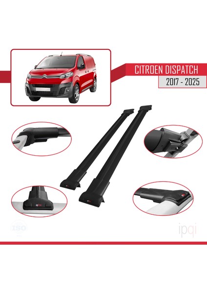 Citroen Dispatch (K0) 2017 ve Sonrası ile Uyumlu Fly Model Ara Atkı Tavan Barı Siyah 2 Adet modelleri