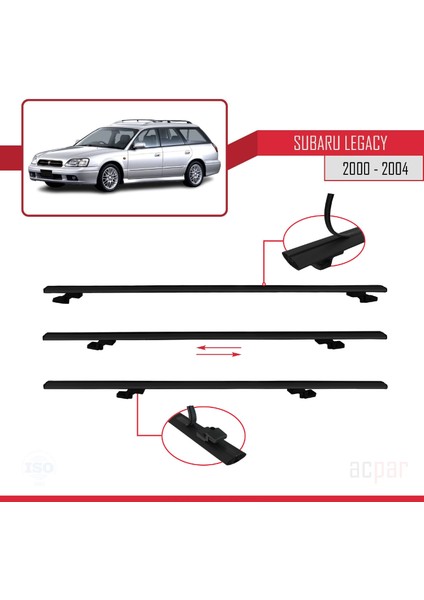 Subaru Legacy 3 (Be) 2000-2004 Arası ile Uyumlu Basıc Model Ara Atkı Tavan Barı Siyah 3 Adet