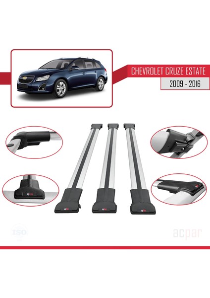Chevrolet Cruze (J300) 2009-2016 Arası ile Uyumlu Fly Model Ara Atkı Tavan Barı Gri 3 Adet fırsatları