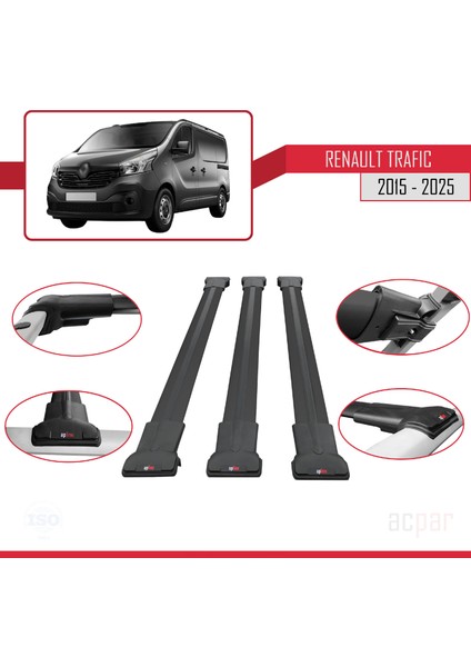 Dacia Dokker (K67) 2012-2024 Arası ile Uyumlu Fly Model Ara Atkı Tavan Barı Siyah 2 Adet fırsatları