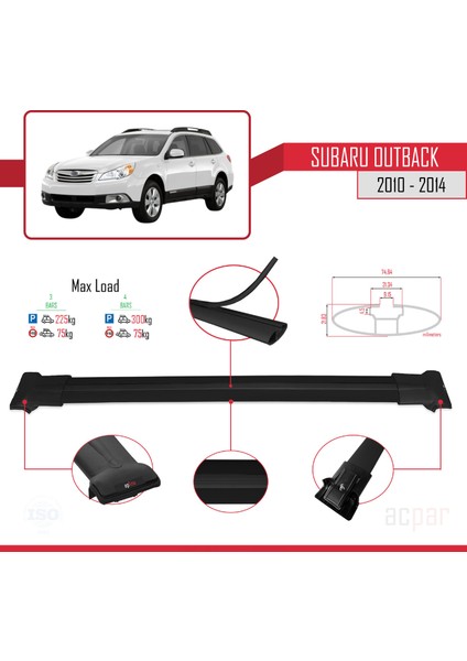 Subaru Outback 2010-2014 Arası ile Uyumlu Fly Model Ara Atkı Tavan Barı Siyah 3 Adet modelleri
