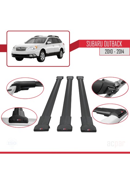 Subaru Outback 2010-2014 Arası ile Uyumlu Fly Model Ara Atkı Tavan Barı Siyah 3 Adet fırsatları