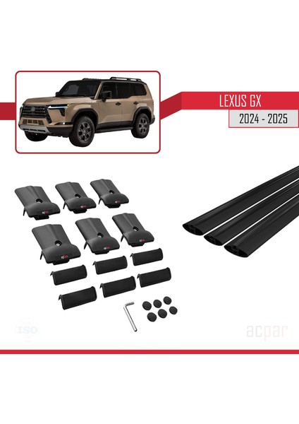 Lexus Gx 2024 ve Sonrası ile Uyumlu Fly Model Ara Atkı Tavan Barı Siyah 3 Adet indirimleri