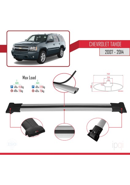 Chevrolet Tahoe 3 2007-2014 Arası ile Uyumlu Fly Model Ara Atkı Tavan Barı Gri 2 Adet fırsatları
