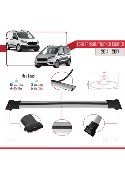 Ford Transit/tourneo Courier Pre-Facelift 2014-2017 Arası ile Uyumlu Fly Model Ara Atkı Tavan Barı Gri 2 Adet fırsatları