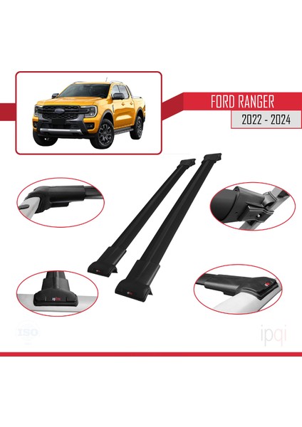 Ford Ranger (P703) 2022-2024 Arası ile Uyumlu Fly Model Ara Atkı Tavan Barı Siyah 2 Adet