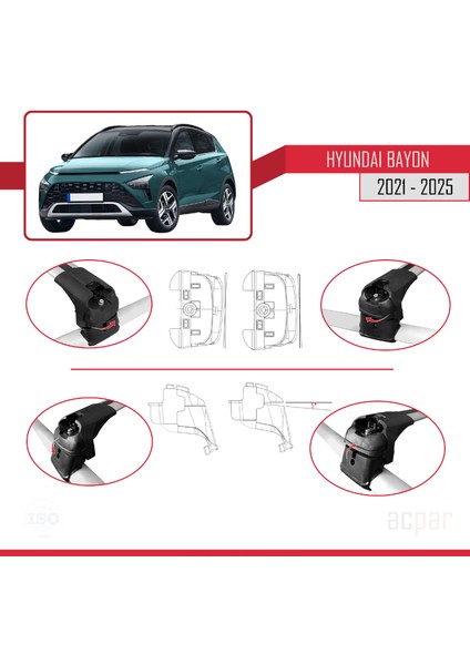 Hyundai Bayon (Bc3) 2021 ve Sonrası ile Uyumlu Ace-2 Ara Atkı Tavan Barı Gri 2 Adet