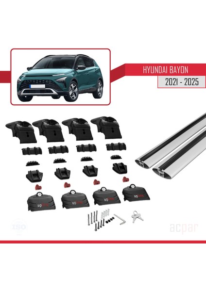Hyundai Bayon (Bc3) 2021 ve Sonrası ile Uyumlu Ace-2 Ara Atkı Tavan Barı Gri 2 Adet