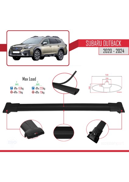 Subaru Outback 2020-2024 Arası ile Uyumlu Fly Model Ara Atkı Tavan Barı Gri 2 Adet indirimleri