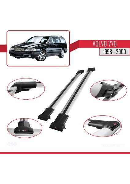 Volvo V70 1998-2000 Arası ile Uyumlu Fly Model Ara Atkı Tavan Barı Gri 2 Adet modelleri