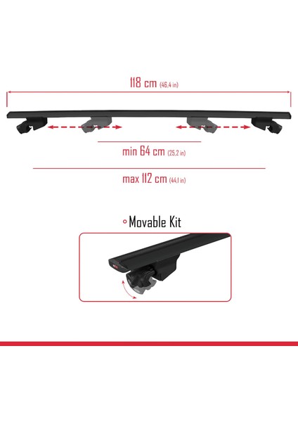 Dacia Dokker (K67) 2012-2024 Arası ile Uyumlu Hook Model Ara Atkı Tavan Barı Siyah 2 Adet
