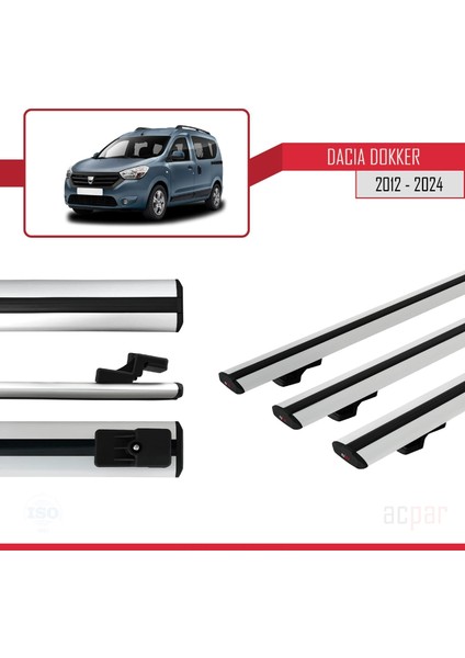 Dacia Dokker (K67) 2012-2024 Arası ile Uyumlu Basıc Model Ara Atkı Tavan Barı Gri 3 Adet