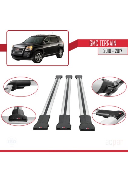 Gmc Terrain 2010-2017 Arası ile Uyumlu Fly Model Ara Atkı Tavan Barı Gri 3 Adet